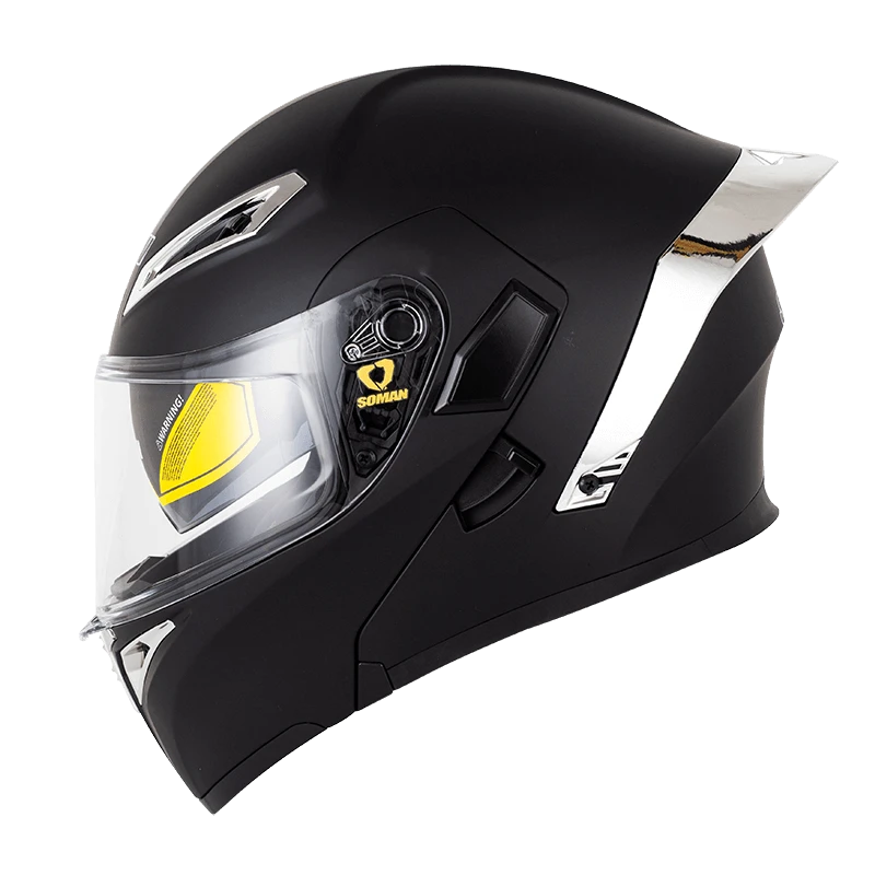 SOMAN Flip-up Helmet - SM955 Matte Black, Silver