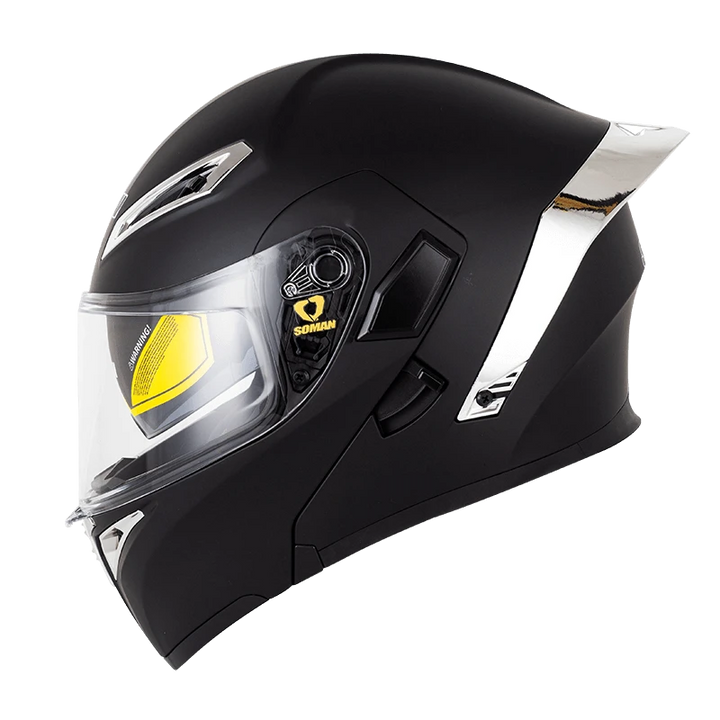 SOMAN Flip-up Helmet - SM955 Matte Black, Silver
