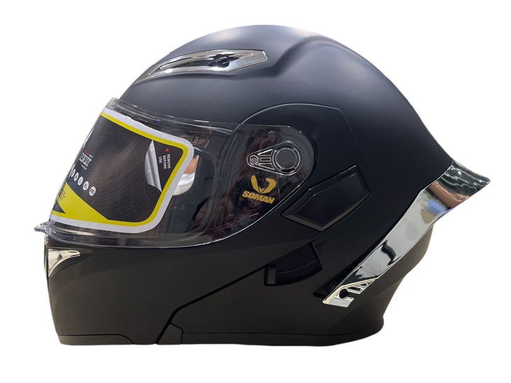 SOMAN Flip-up Helmet - SM955 Matte Black, Silver