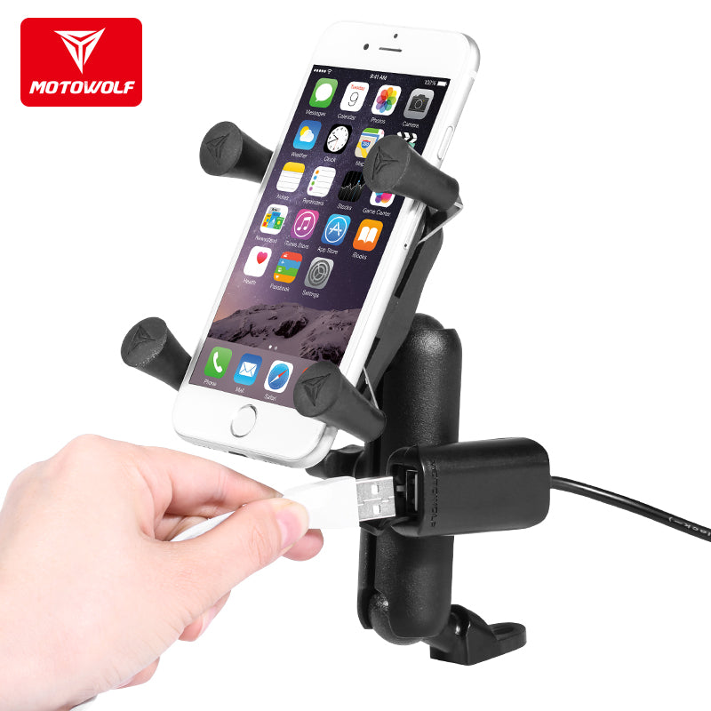 Phone holder with charger MOTOWOLF MDL-2815