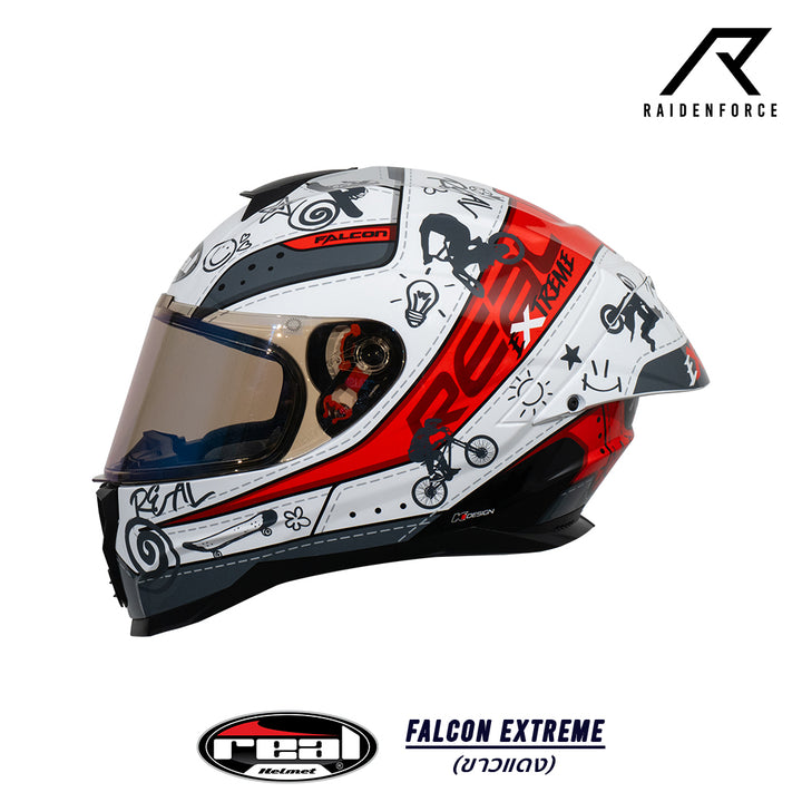 หมวกกันน็อค REAL Helmet Falcon  Extreme ขาวแดง