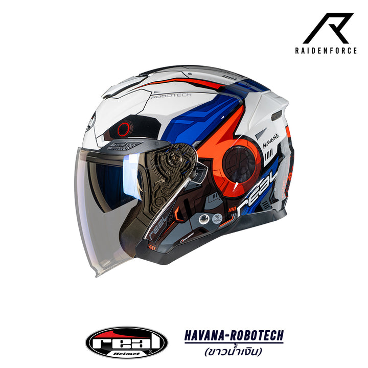 Real Helmet Havana Robotech Helmet, White and Blue