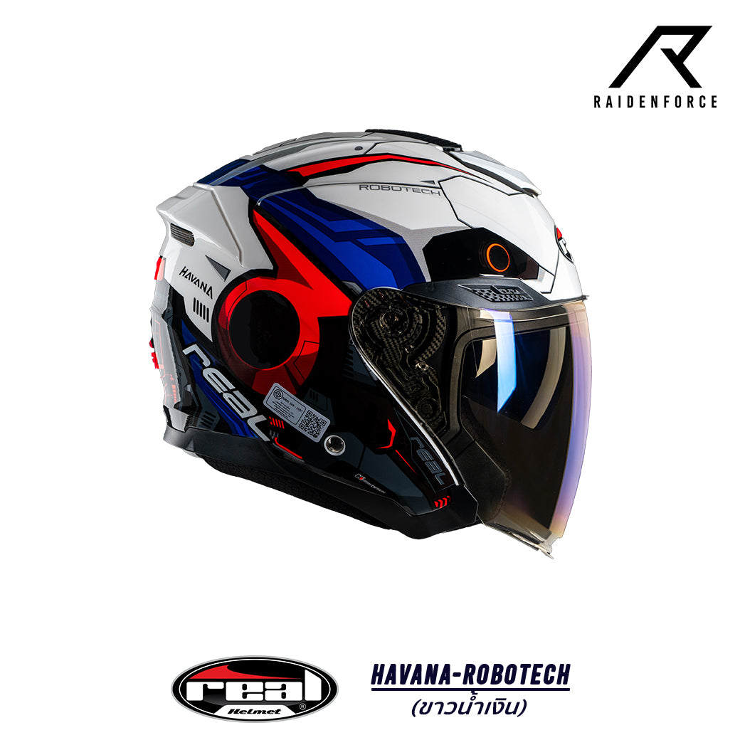 Real Helmet Havana Robotech Helmet, White and Blue