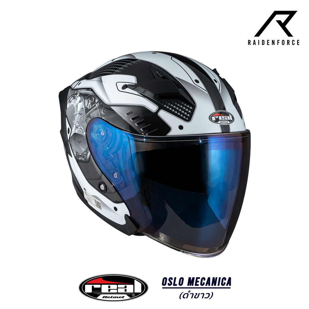 Real Helmet Oslo Mecanica black and white helmet