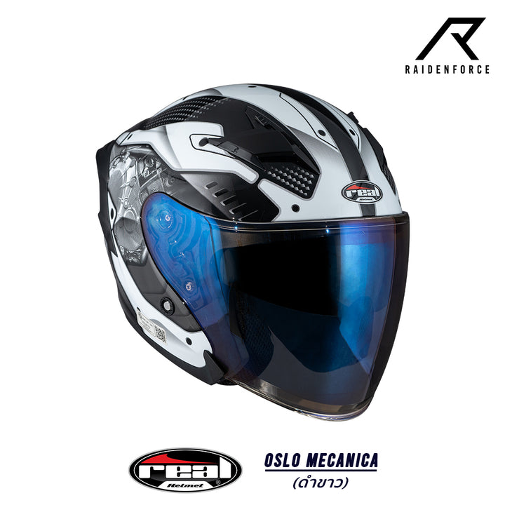 Real Helmet Oslo Mecanica black and white helmet