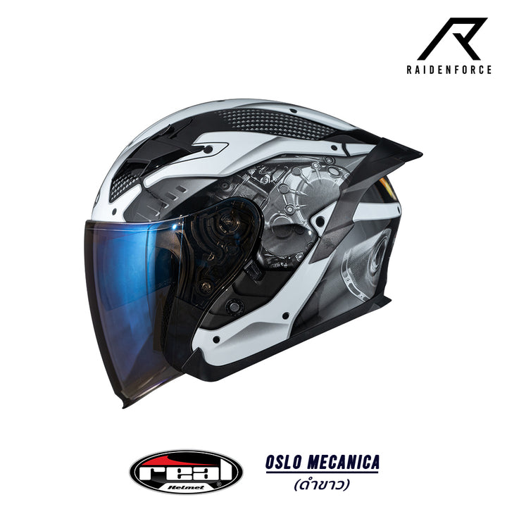 Real Helmet Oslo Mecanica black and white helmet