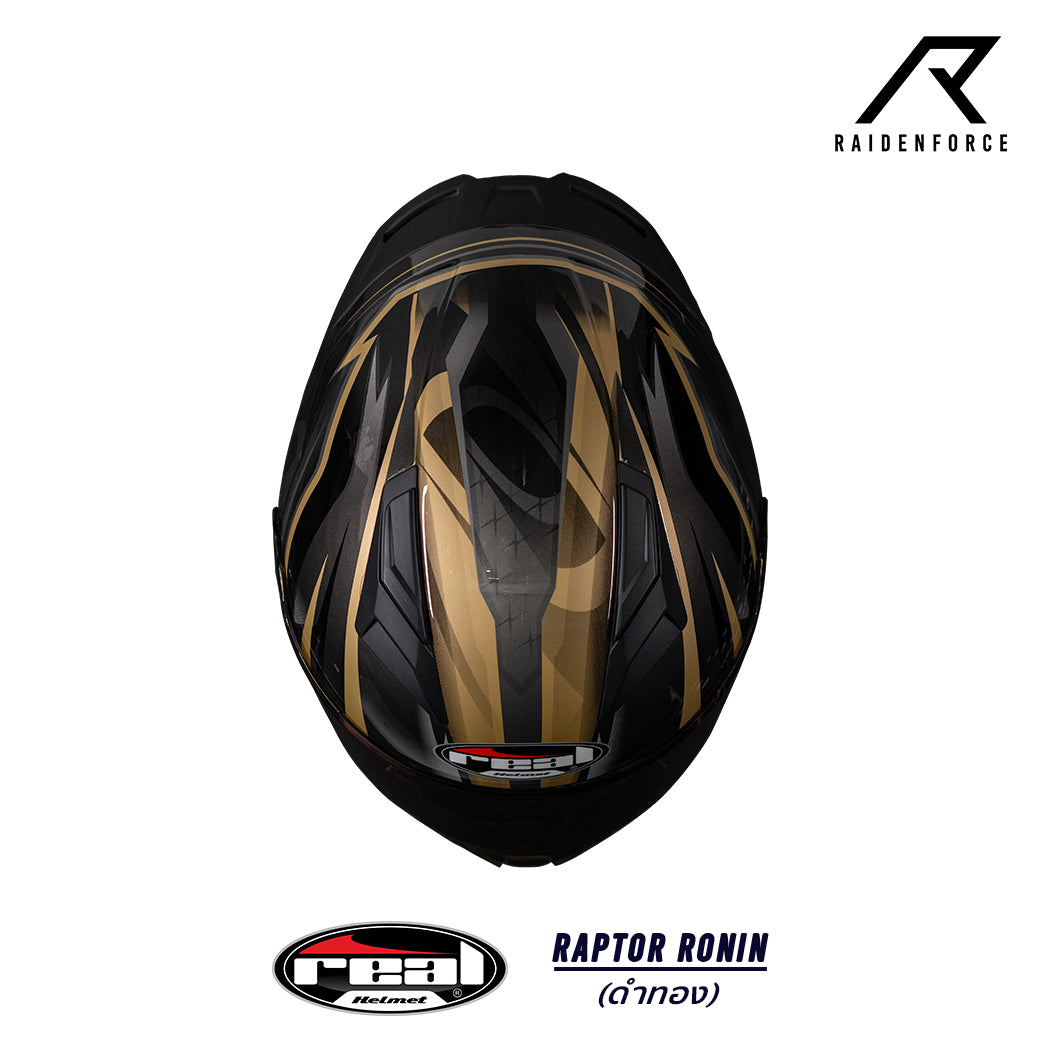 Real Helmet Raptor Ronin Black and Gold Helmet