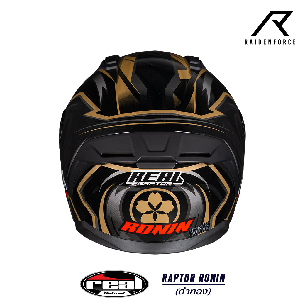 Real Helmet Raptor Ronin Black and Gold Helmet