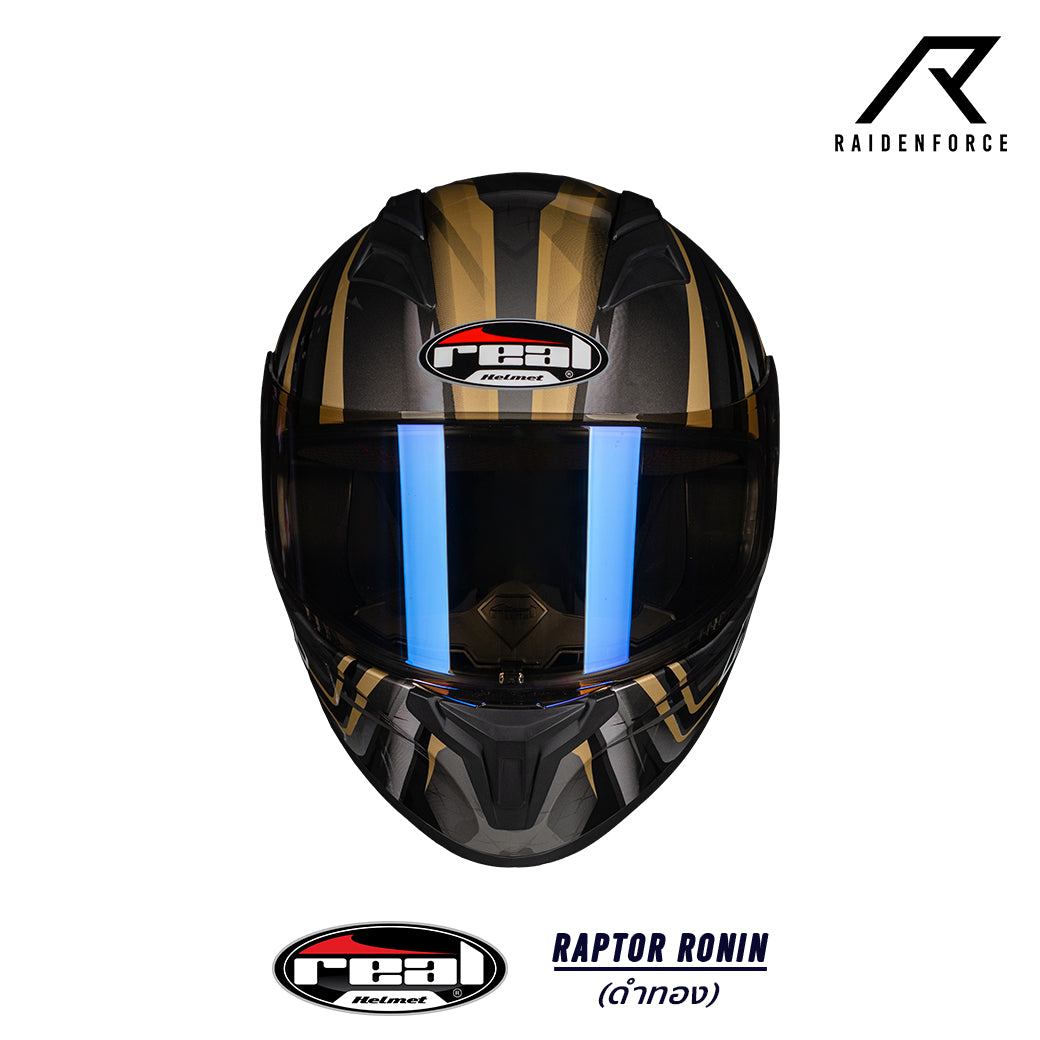 Real Helmet Raptor Ronin Black and Gold Helmet