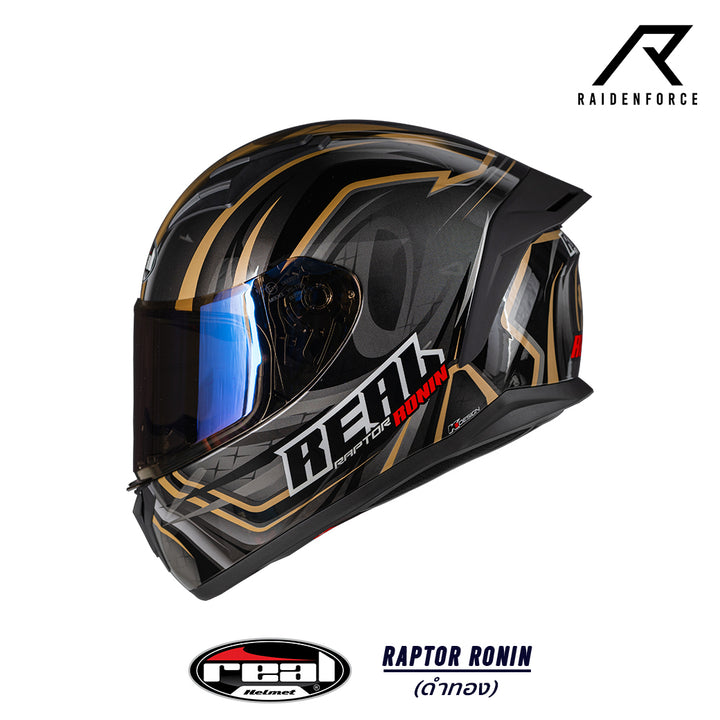 Real Helmet Raptor Ronin Black and Gold Helmet